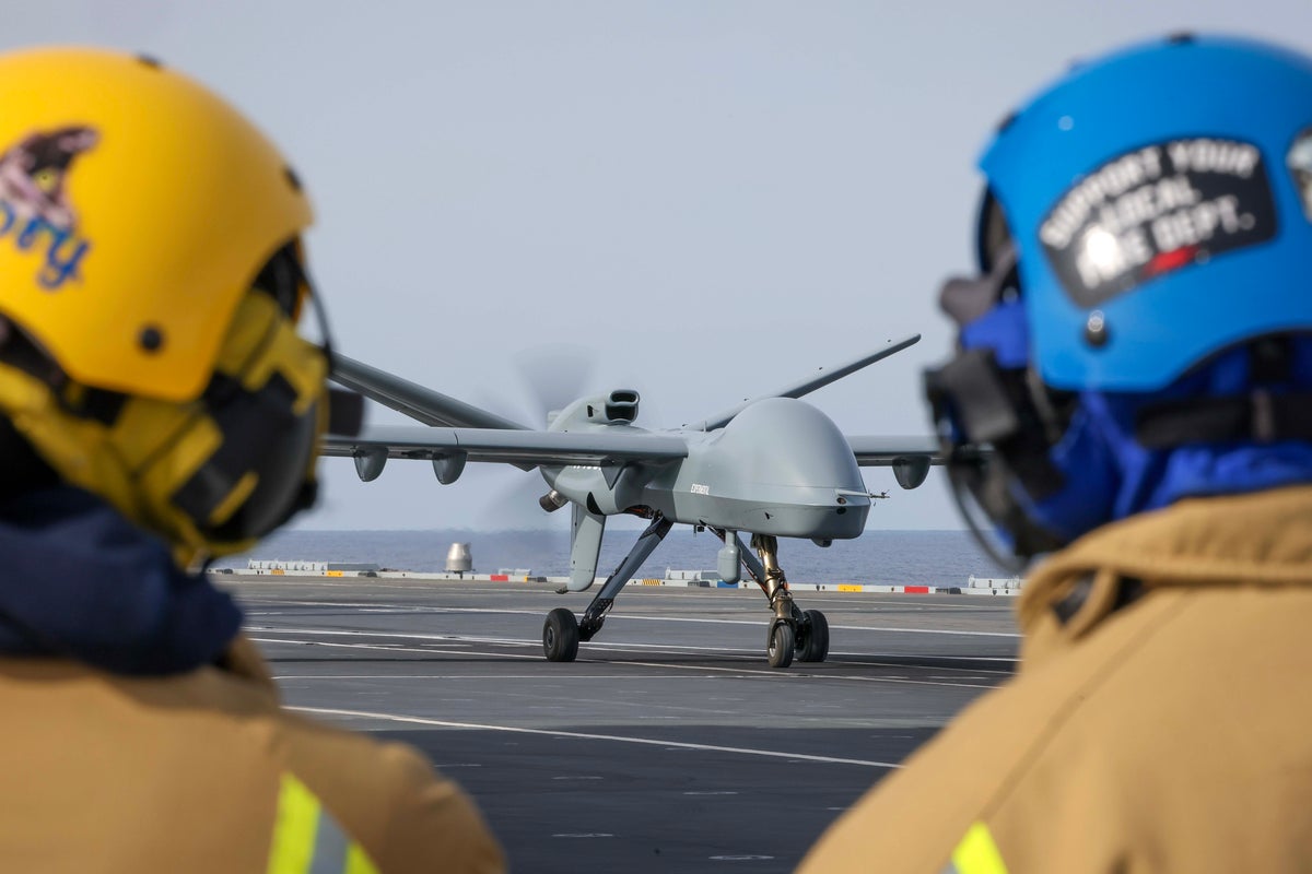 Royal Navy launches its largest ever drone from aircraft carrier to ...
