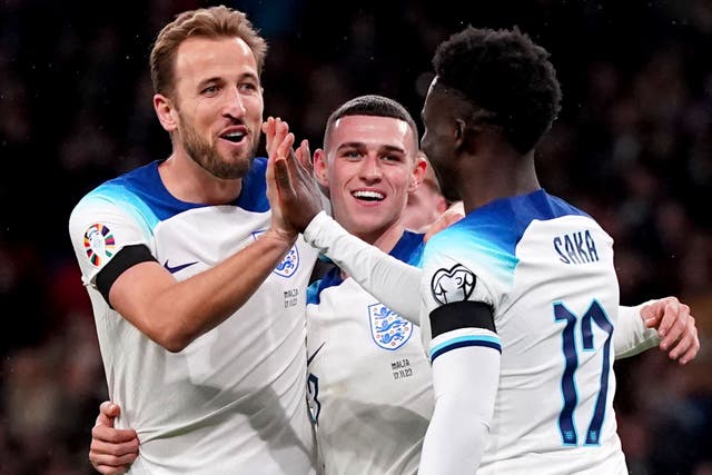 Harry Kane (left) was on target with England’s second goal (Nick Potts/PA)