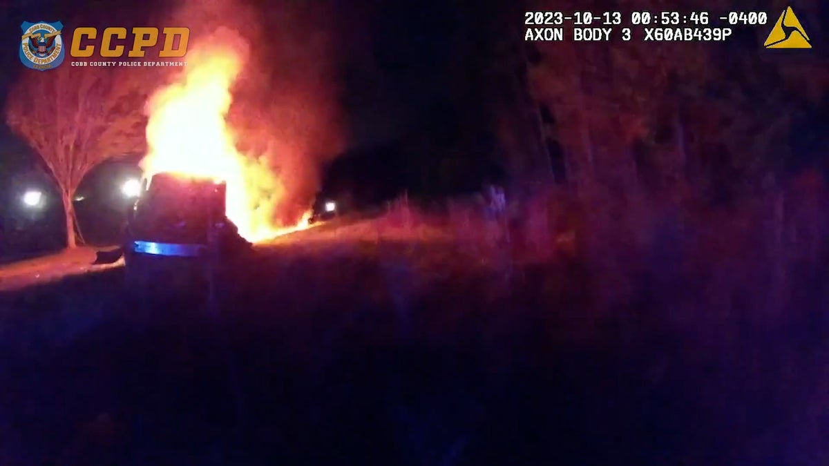 Reckless driver saved from burning car amid huge blaze after crash in Georgia