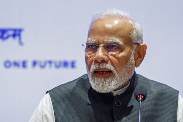 <p>Indian Prime Minister Narendra Modi attends a session at the G20 summit in New Delhi on September 9, 2023</p>