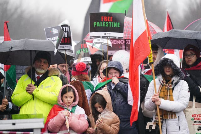 People take part in a march and demonstration in Glasgow demanding a ceasefire in the Israel-Hamas conflict (Jane Barlow/PA)