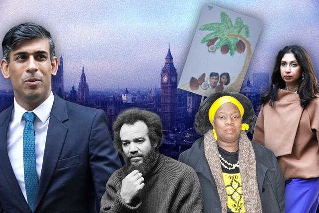 <p>Prime minister Rishi Sunak, Black rights activist Michael X, former Lib Dem councillor Shirley Brown and former home secretary Suella Braverman</p>