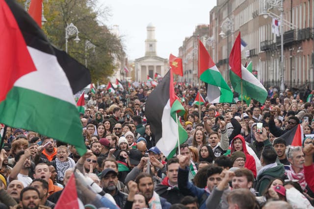 Protesters took part in a pro-Palestine rally in Dublin, demanding a ceasefire in the Israel-Hamas conflict (PA)