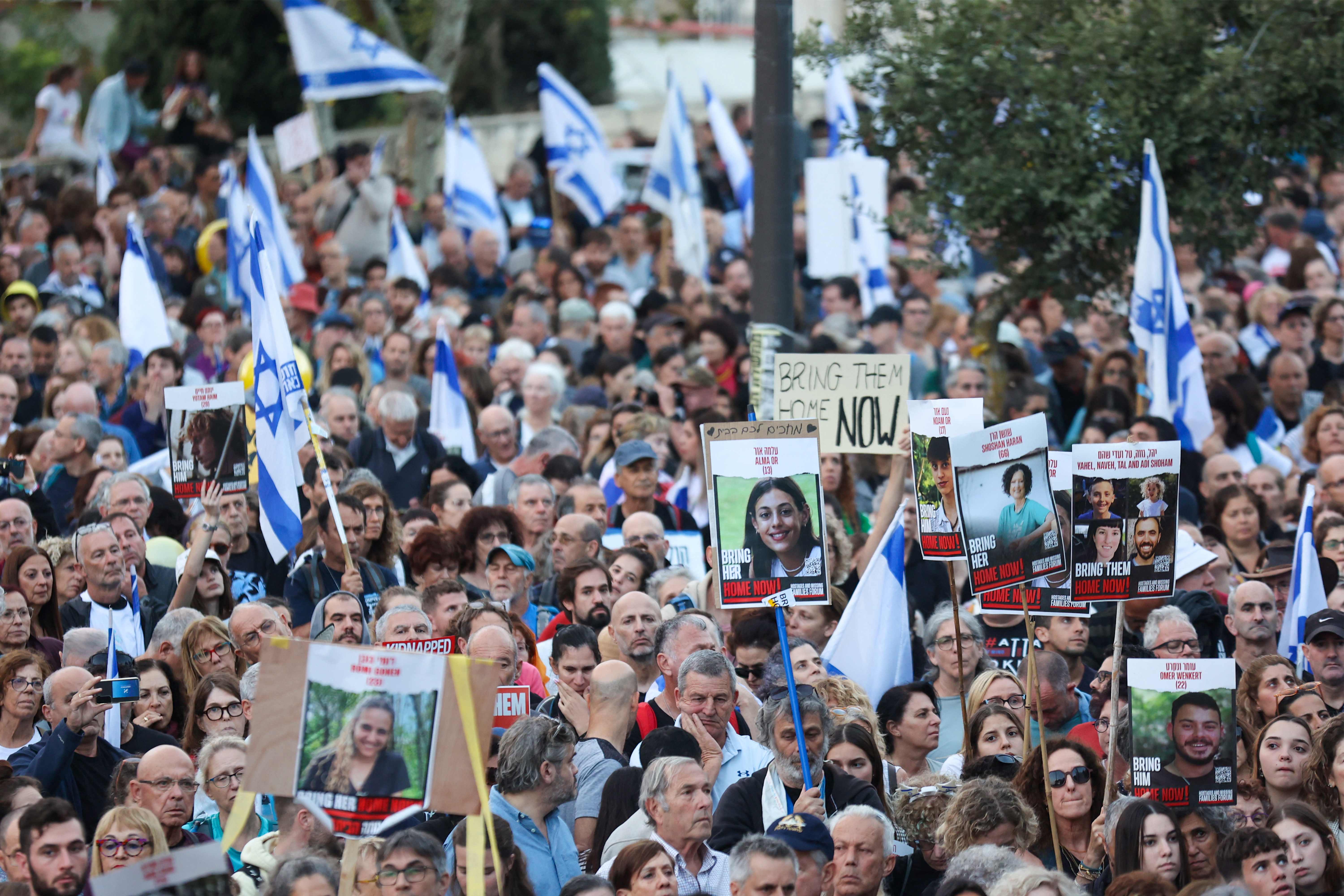 Protesters called for the release of Hamas hostages outside Benjamin Netanyahu’s office in Jerusalem