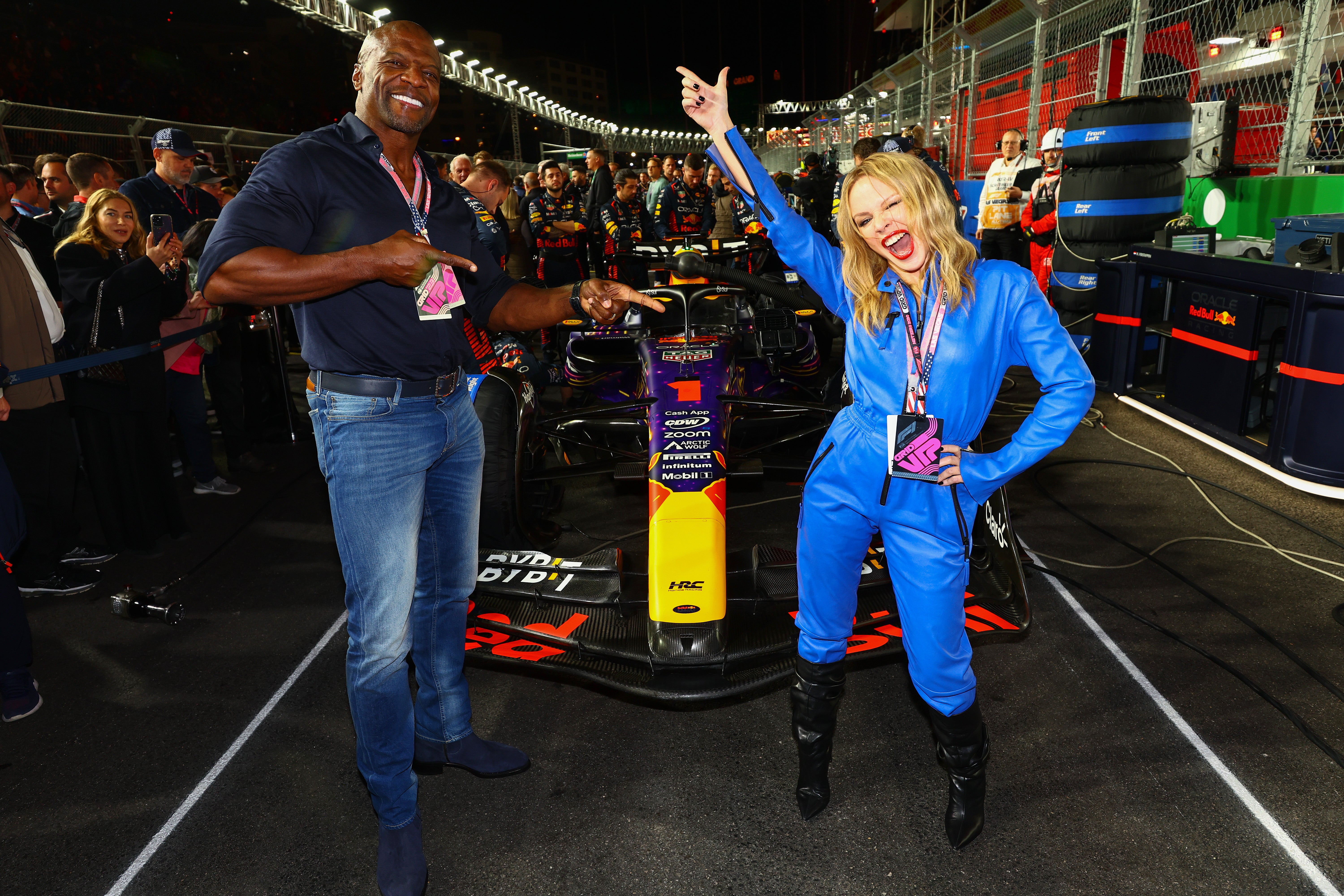 Kylie Minogue and Terry Crews were among the stars on the grid in Vegas