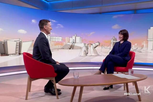 <p>Awkward moment Jeremy Hunt and Rachel Reeves asked what they like about one another</p>