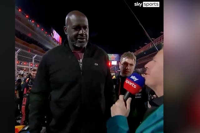 <p>Shaq O’Neal’s appears to ignore Martin Brundle at F1 Las Vegas Grand Prix before giving bizarre response.</p>