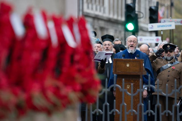 Chief Rabbi Sir Ephraim Mirvis speaking at the annual parade by Ajex at the Cenotaph (Stefan Rousseau/PA)