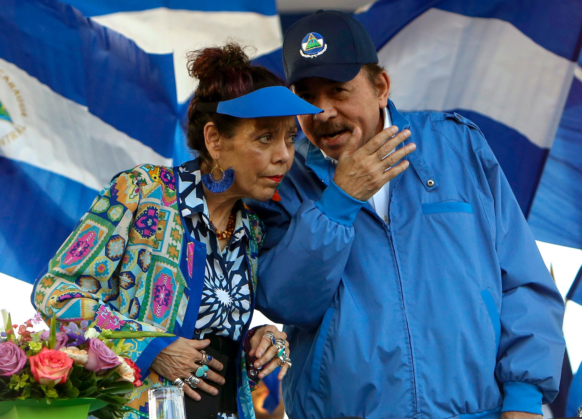 FILE - Nicaragua’s President Daniel Ortega and his wife, Vice President Rosario Murillo, lead a rally in Managua