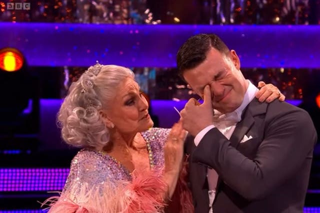 <p>Strictly’s Angela Rippon makes Kai Widdrington cry as she exits competition.</p>