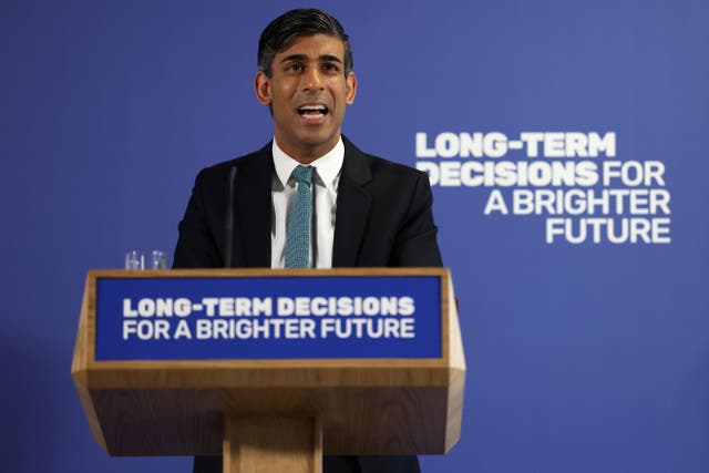 Prime Minister Rishi Sunak speaking during a visit to a college in north London (Daniel Leal/PA)