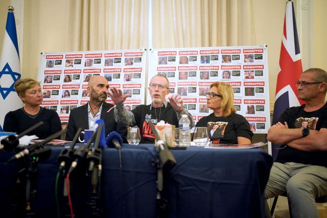 Family members of Israeli hostages who are currently being held in Gaza, Thomas Hand (second right) (Victoria Jones/PA)