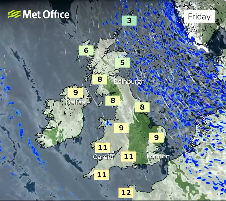 Blustery showers are predicted in the north-east of England on Friday