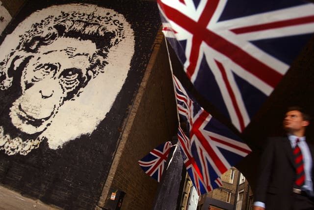 <p>One of Banksy’s most notable early works, which was shared in response to the Queen’s Golden Jubilee in May 2002</p>