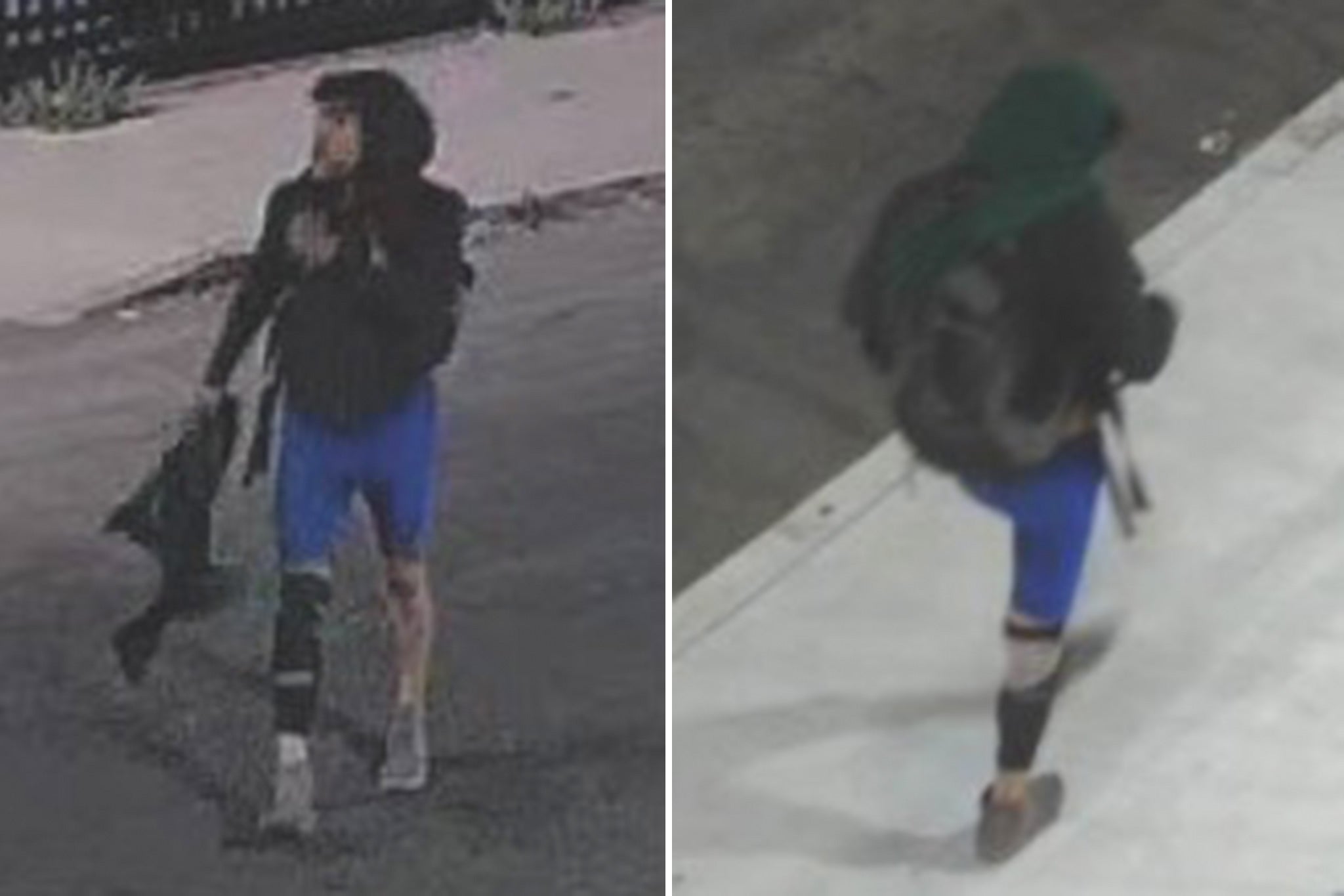 The person in the picture is dressed in blue shorts, a black hooded sweatshirt and a green scarf. They have a brace on their right knee