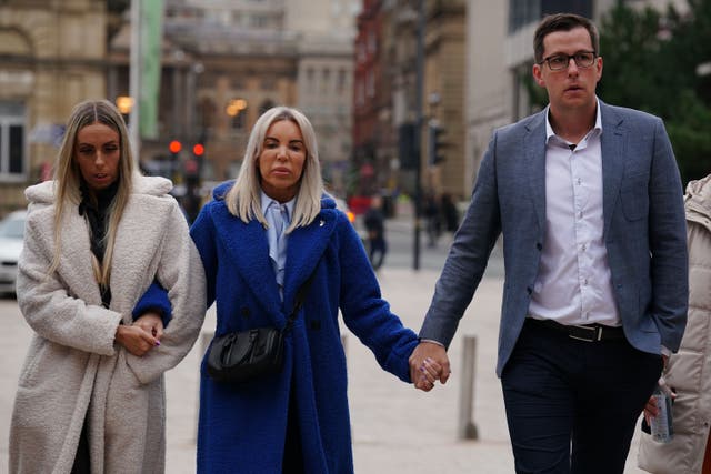 (Left to right) Ashley Dale’s sister (who has requested not to be named), mother Julie Dale and stepfather Rob Jones arriving at Liverpool Crown Court (Peter Byrne/PA)