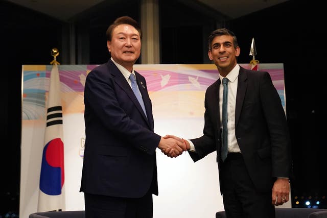 Prime Minister Rishi Sunak (right) meeting President of South Korea Yoon Suk Yeol earlier this year (Stefan Rousseau/PA)