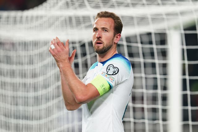 England’s Harry Kane applauds the fans after the Euro 2024 qualifier in Skopje (Nick Potts/PA)