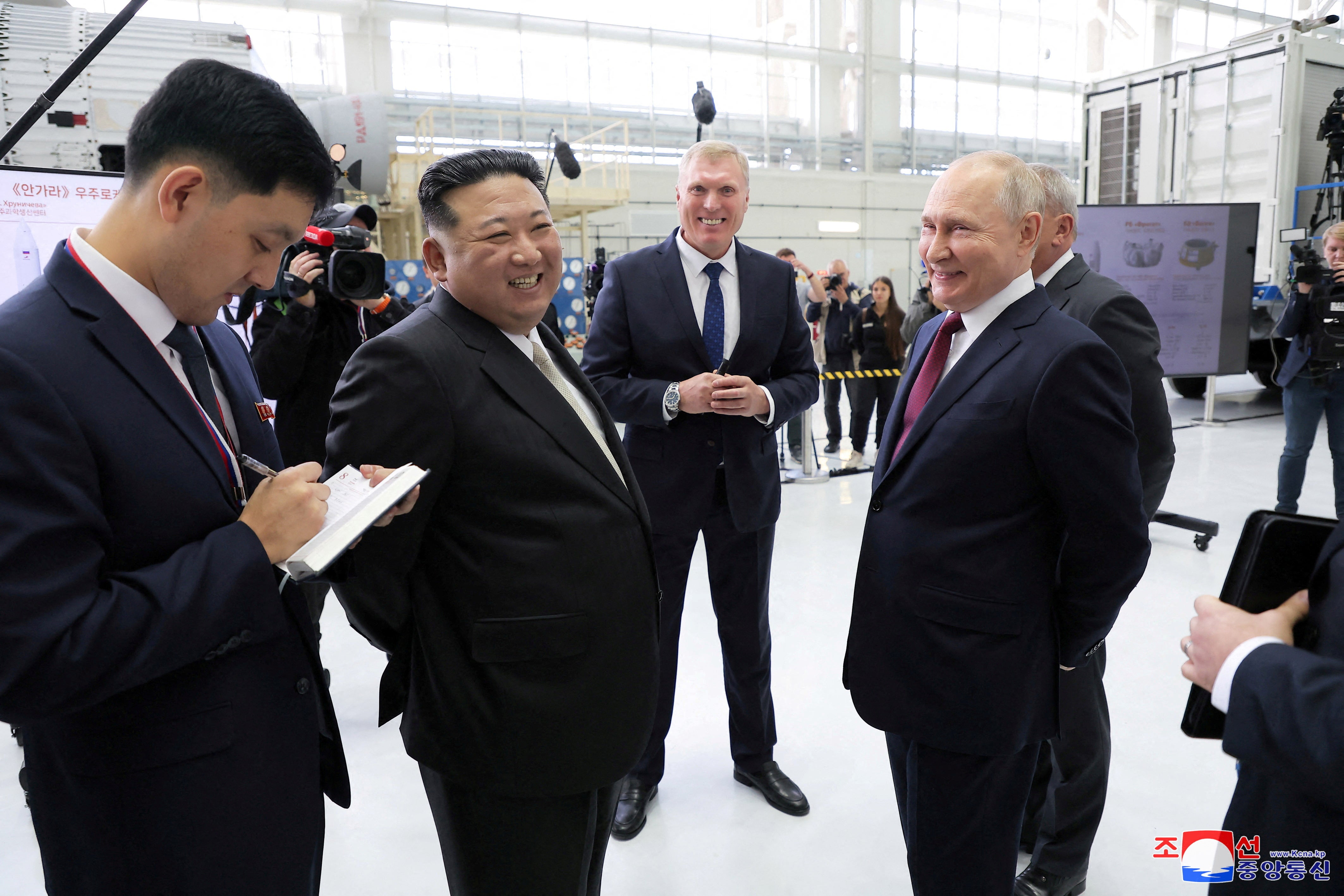 North Korean leader Kim Jong-un meets Russia’s president Vladimir Putin at the Vostochny cosmodrome in the Amur Oblast of the Far East Region, Russia on 13 September