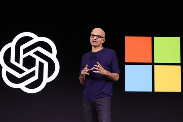 <p>Microsoft CEO Satya Nadella speaks during the OpenAI DevDay event on November 06, 2023 in San Francisco, California</p>