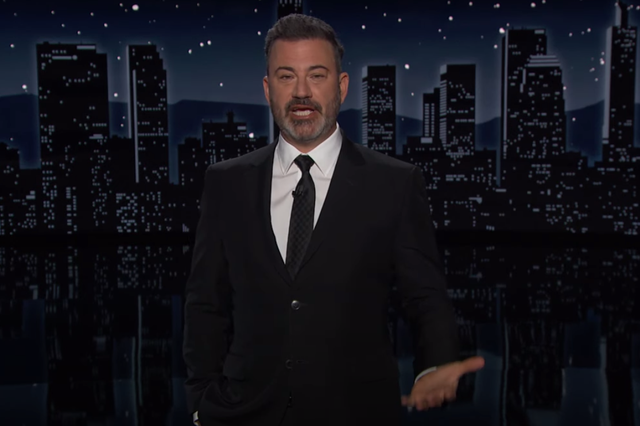 <p>Late-night host Jimmy Kimmel tore into Donald Trump on Tuesday night after he attempted to flog the suit he wore in his mug shot</p>