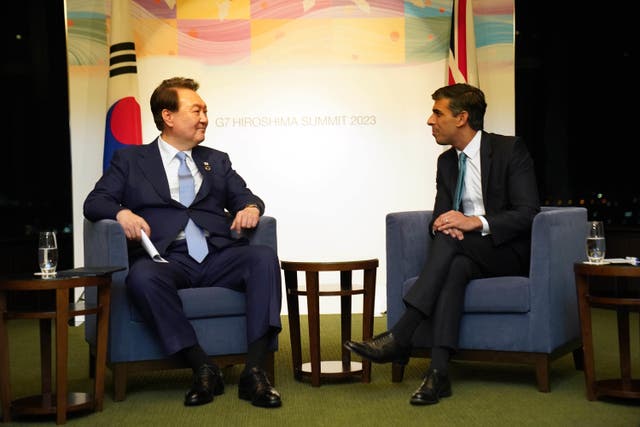 Rishi Sunak meeting Yoon Suk Yeol during at the G7 summit in Japan in May (Stefan Rousseau/PA)