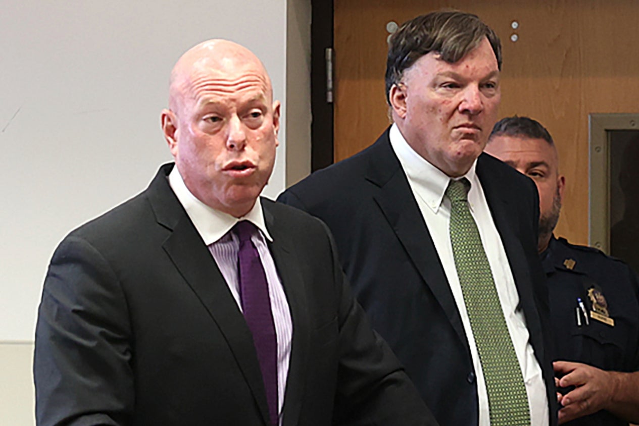Rex Heuermann, right, appears in Suffolk County Supreme Court with his attorney, Michael Brown, on 14 November