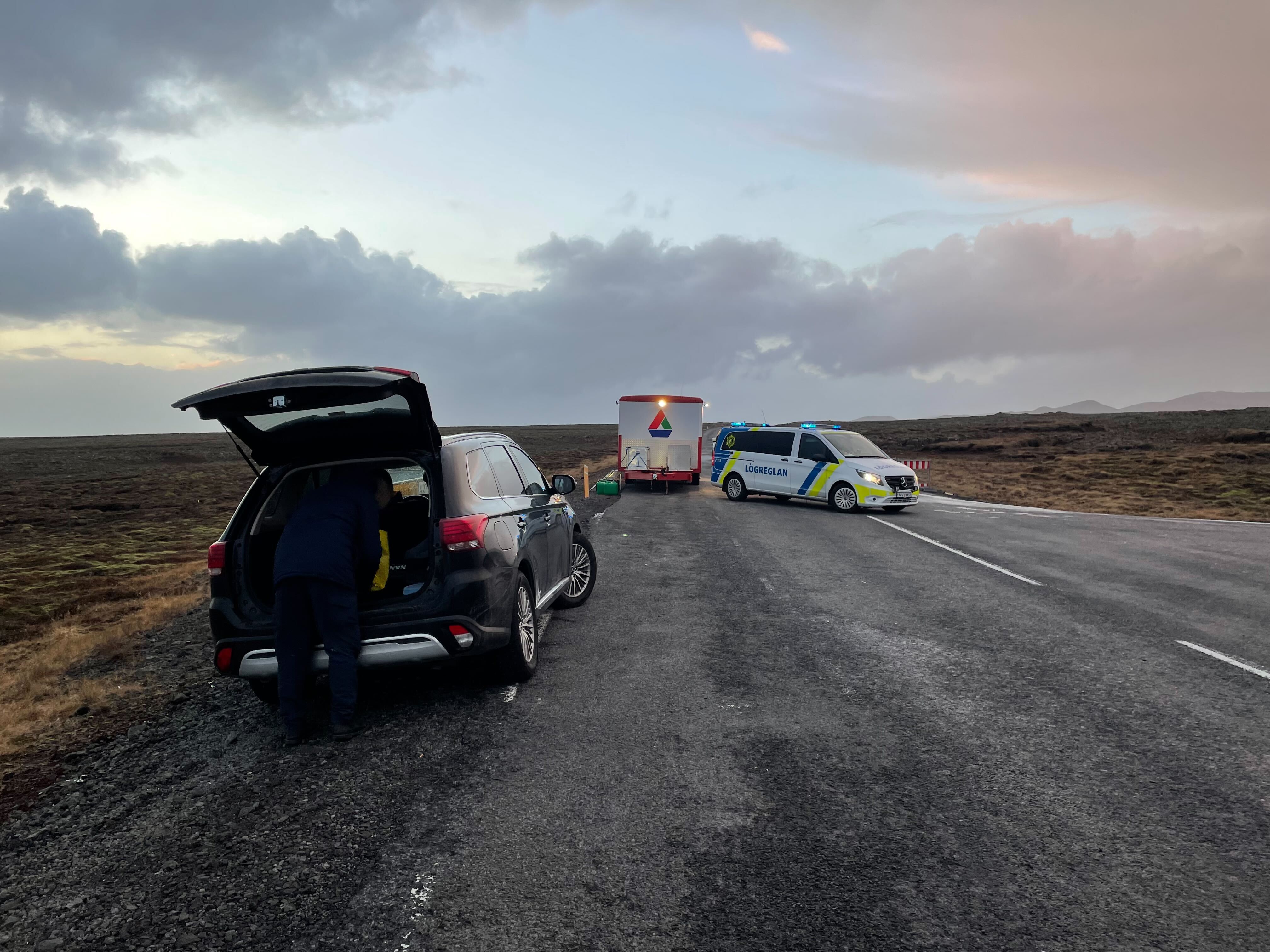 A police checkpoint some 24km from Grindavik