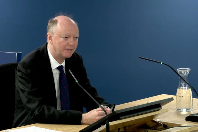Sir Chris Whitty giving evidence at Dorland House in London (UK Covid-19 Inquiry/PA)