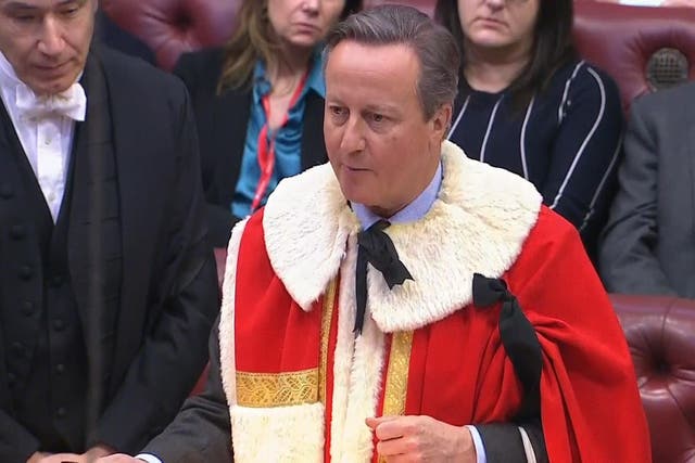 Lord Cameron of Chipping Norton gave his maiden speech in the upper chamber (House of Lords/PA)