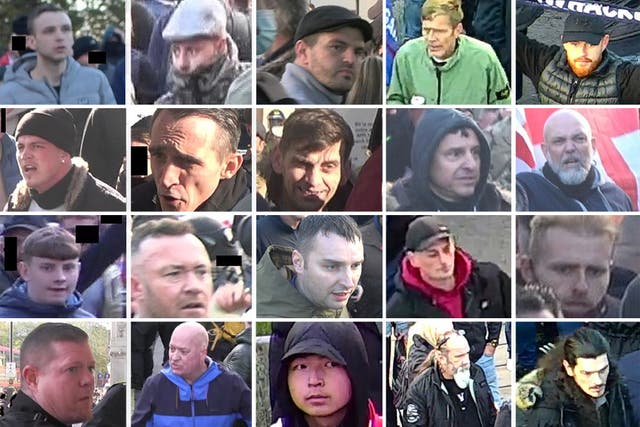 <p>Metropolitan Police handout photo of the 20 men they would like to identify who took part in a counter-protest </p>