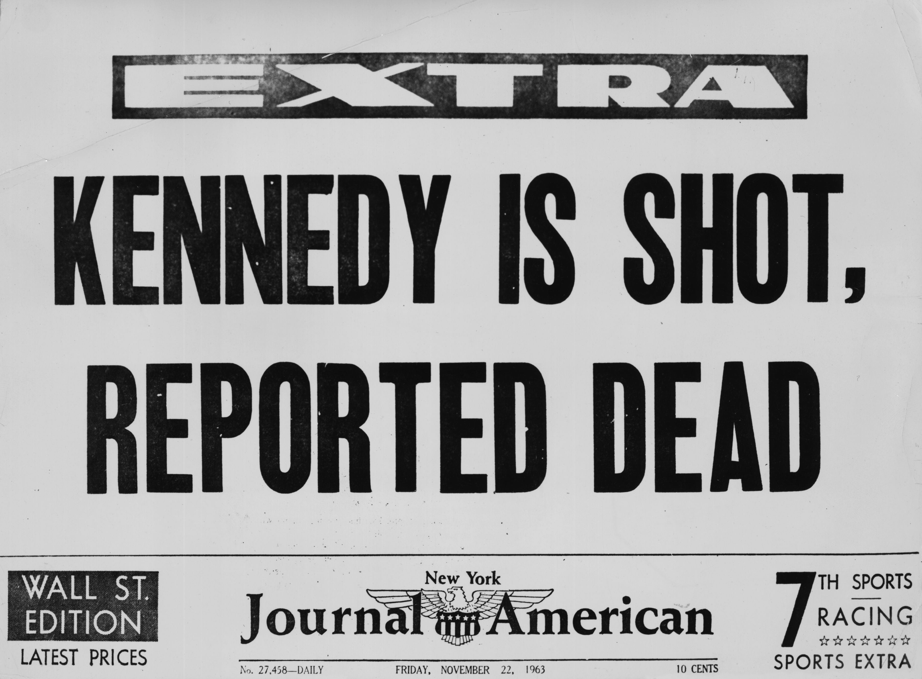 The front page of the New York American Journal announcing the shock news