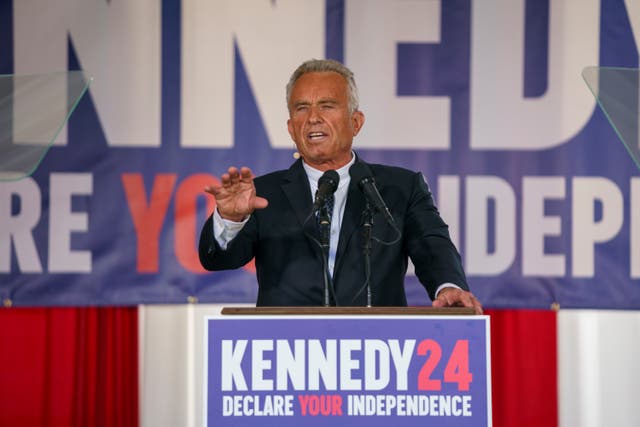 <p>Presidential Candidate Robert F Kennedy Jr makes a campaign announcement at a press conference on 9 October in Philadelphia, Pennsylvania</p>