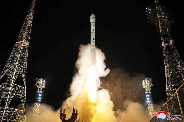 <p>This photo provided by the North Korean government shows what the country said is the launch of the Malligyong-1, a military spy satellite, into orbit on Tuesday</p>