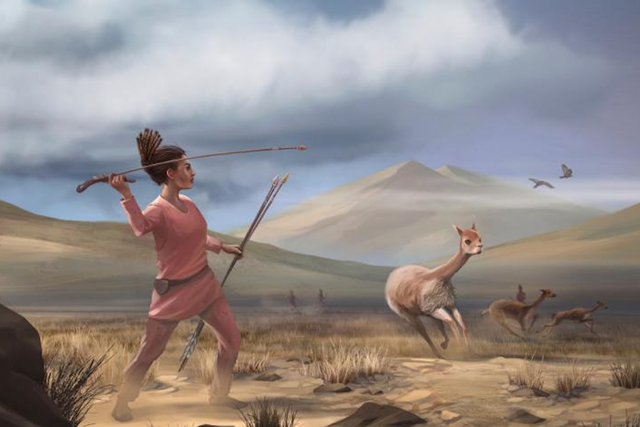 <p>Illustration of female hunter depicting hunters who may have appeared in the Andes 9,000 years ago</p>
