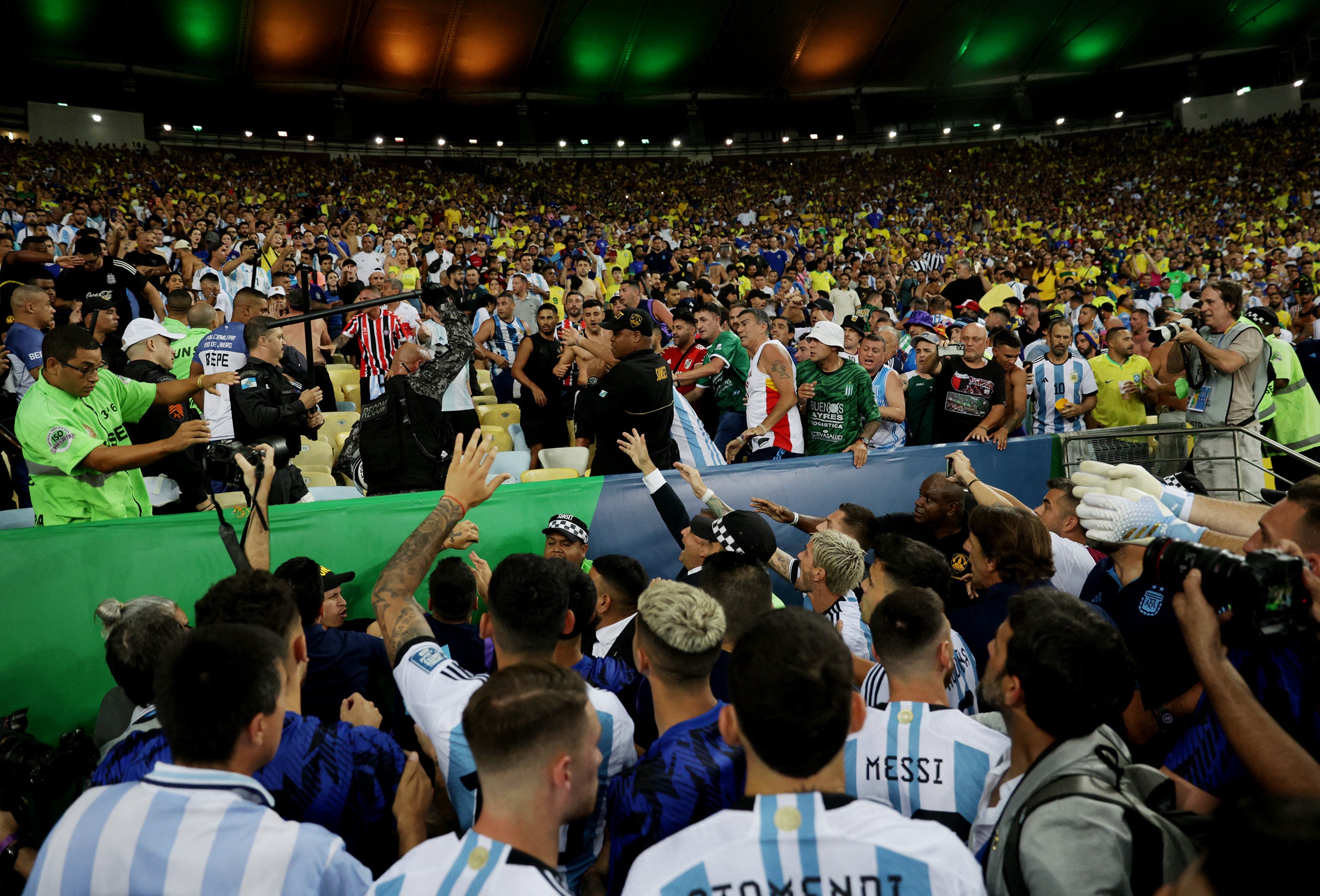 Argentina players went to the away fans and appealed for calm