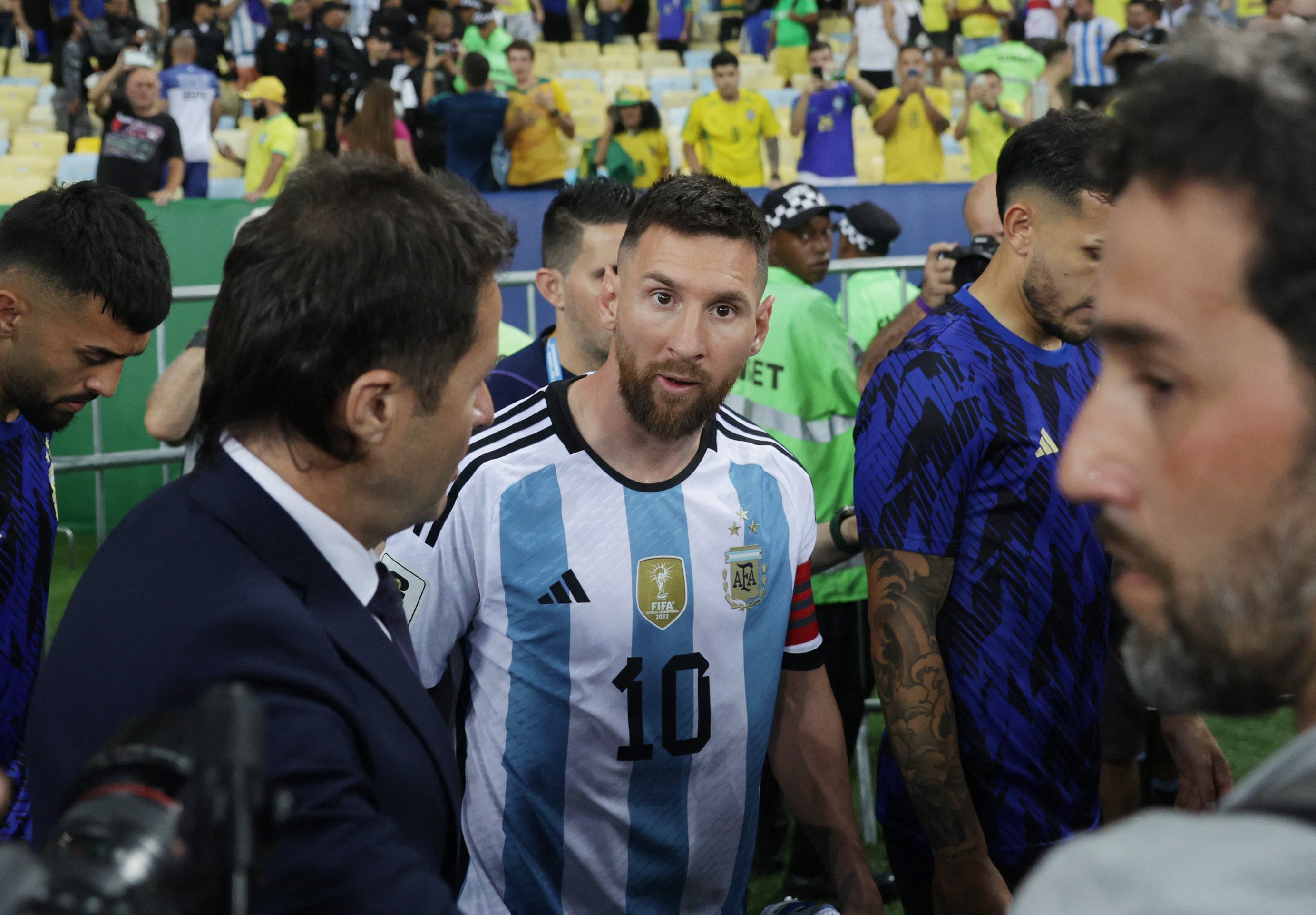 Messi and the Argentina then left the pitch as the match was delayed