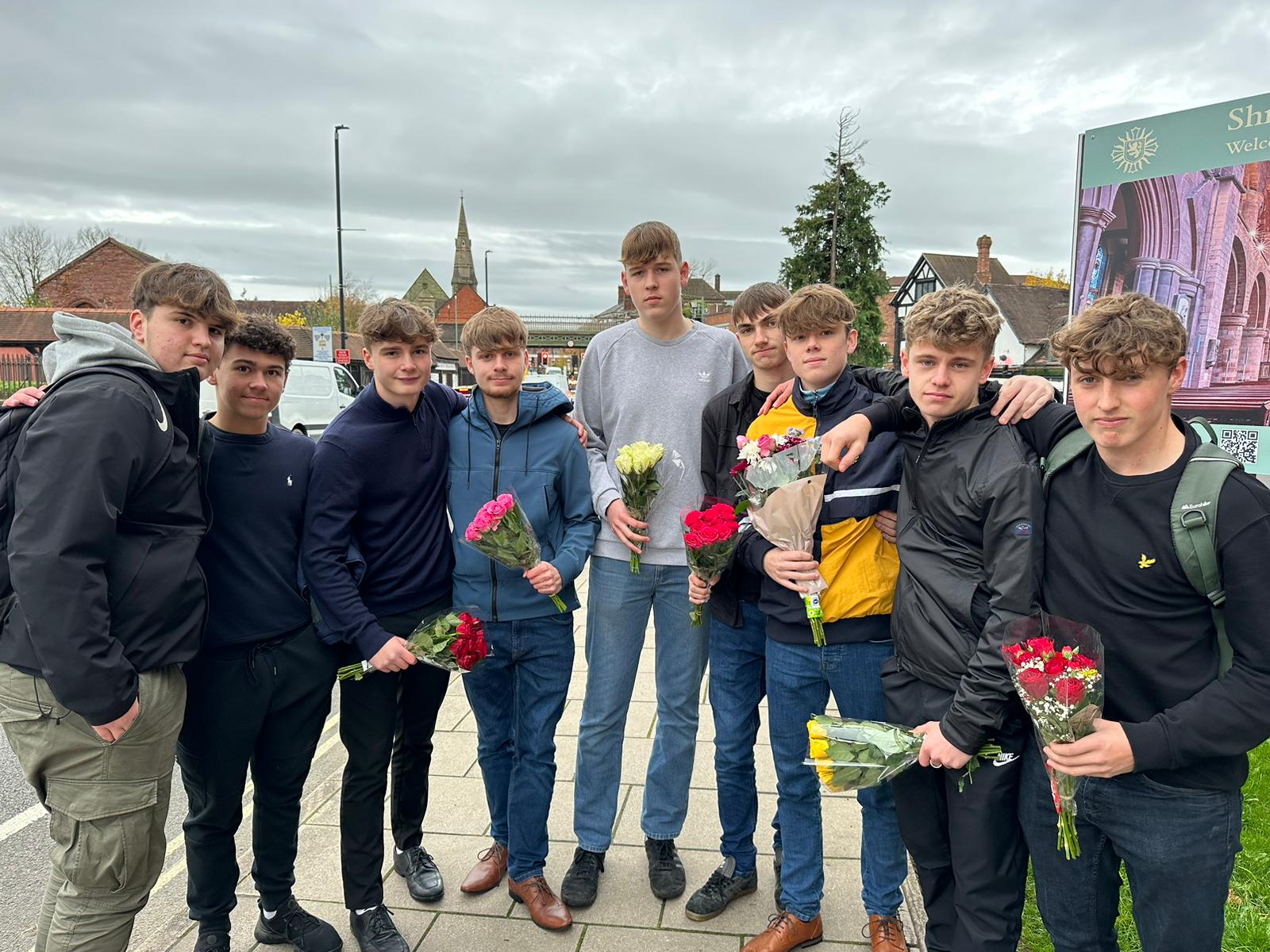 Friends of the four teenagers gathered at Shrewsbury Abbey on Tuesday to pay their respects.