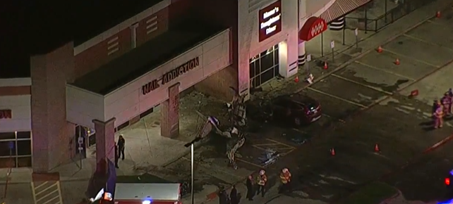 Aerial footage of the smashed plane in the parking lot