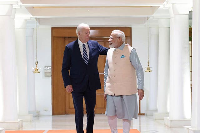 <p>Indian Prime Minister Narendra Modi receives US President Joe Biden</p>