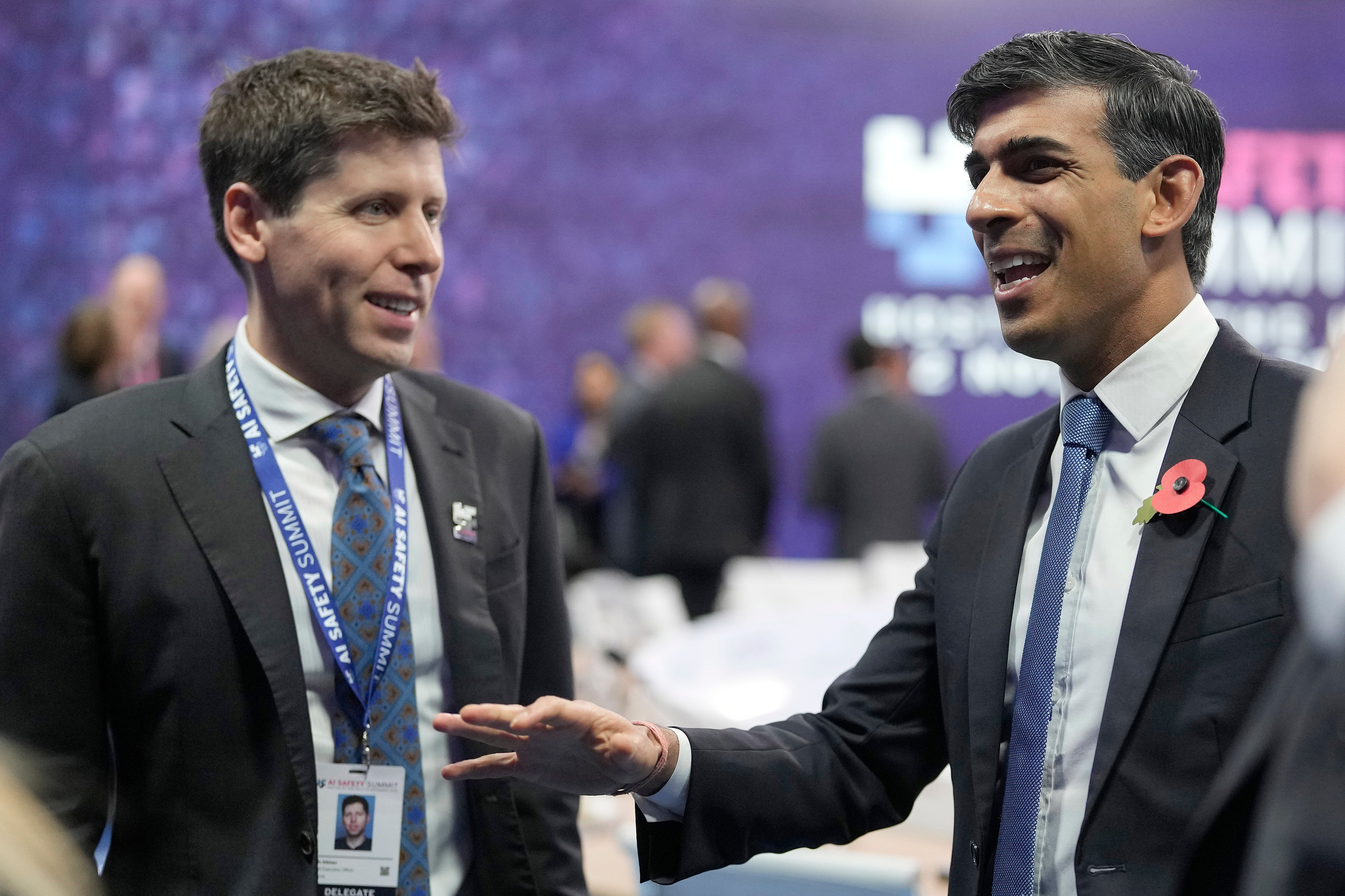 Smooth operator: Altman chats with UK prime minister Rishi Sunak during the AI Safety Summit at Bletchley Park on 2 November