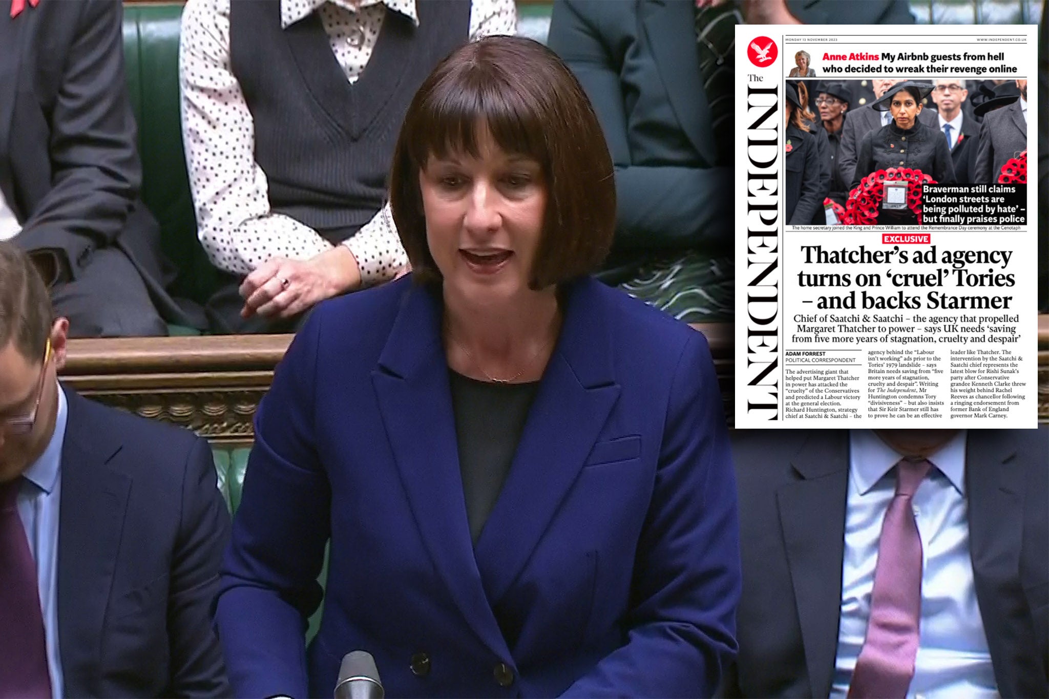 Shadow chancellor Rachel Reeves speaking after Chancellor of the Exchequer Jeremy Hunt delivered his autumn statement