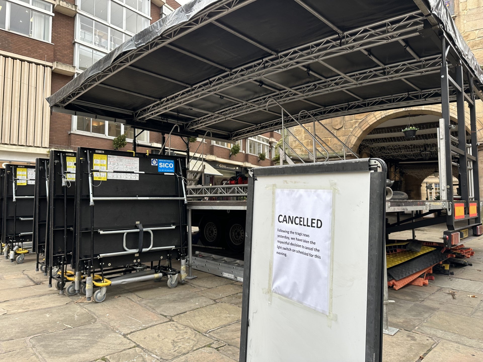 Preparations were well underway for the Christmas lights switch-on, which was cancelled on Wednesday morning