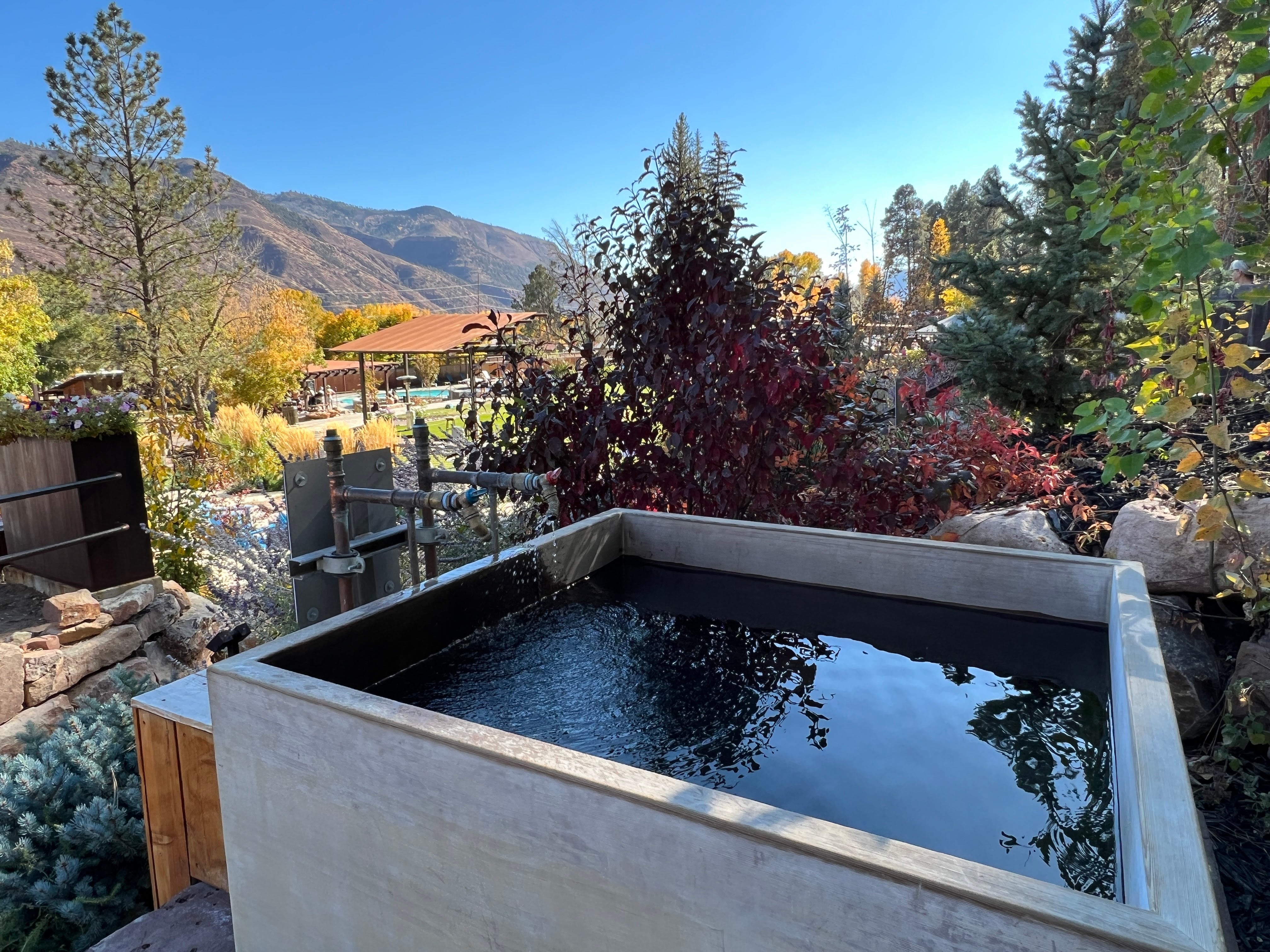 Private cedar soaking tub at Durango Hot Springs