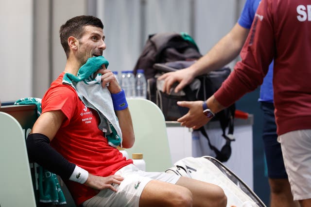 <p>Novak Djokovic in training ahead of Serbia’s Davis Cup quarter-final against Great Britain</p>