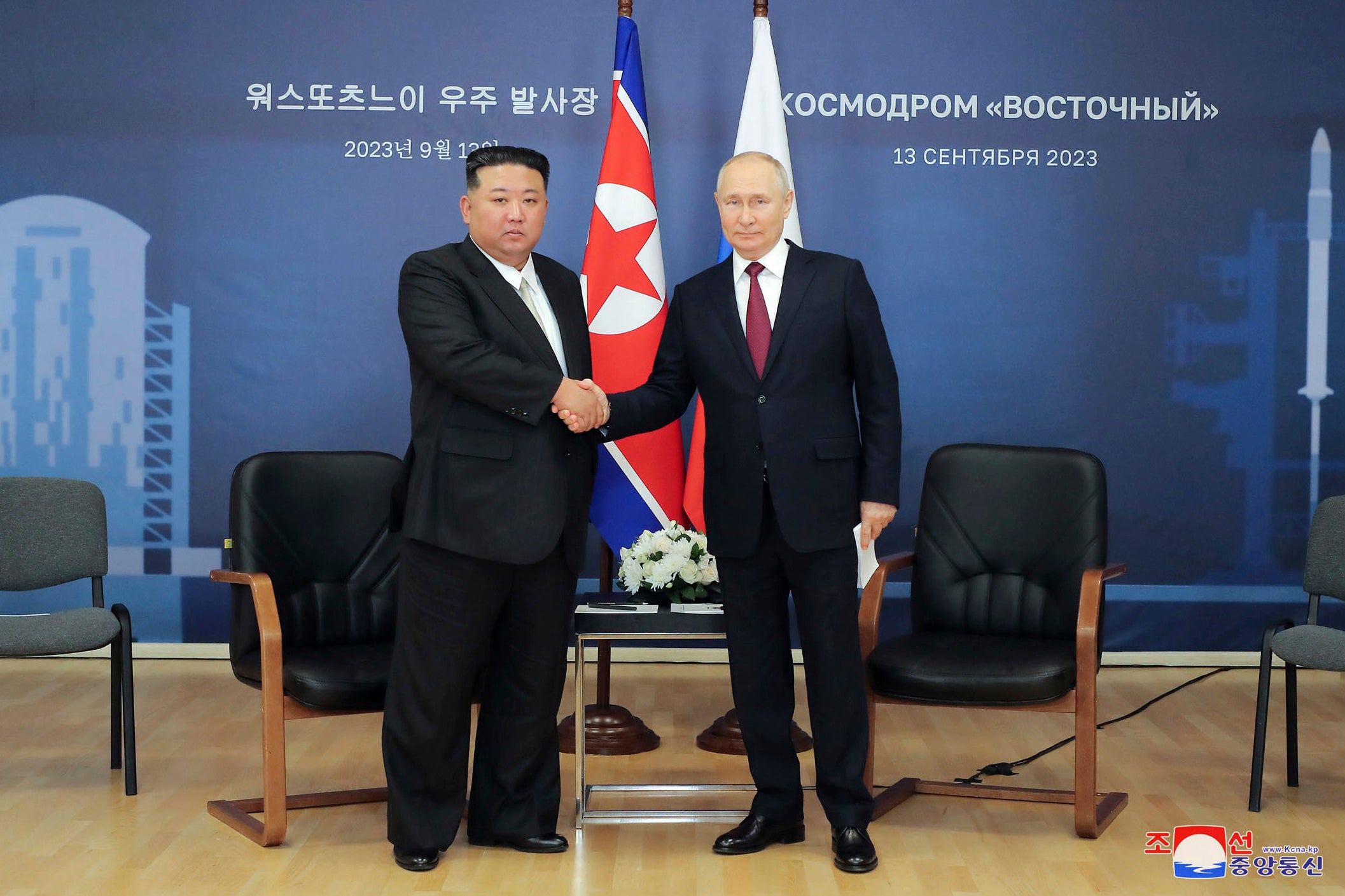 Kim Jong-un and Vladimir Putin at the Vostochny cosmodrome in September 2023