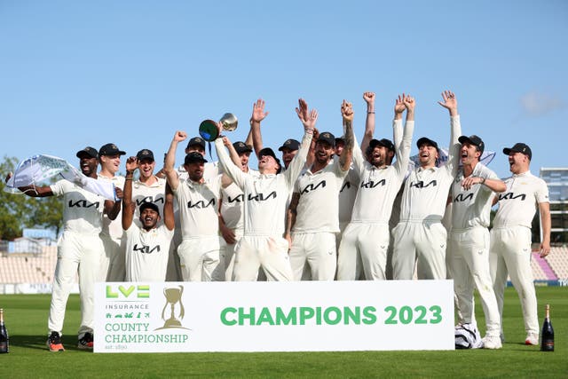 <p>Surrey will open the defence of their County Championship title away to Lancashire in April</p>