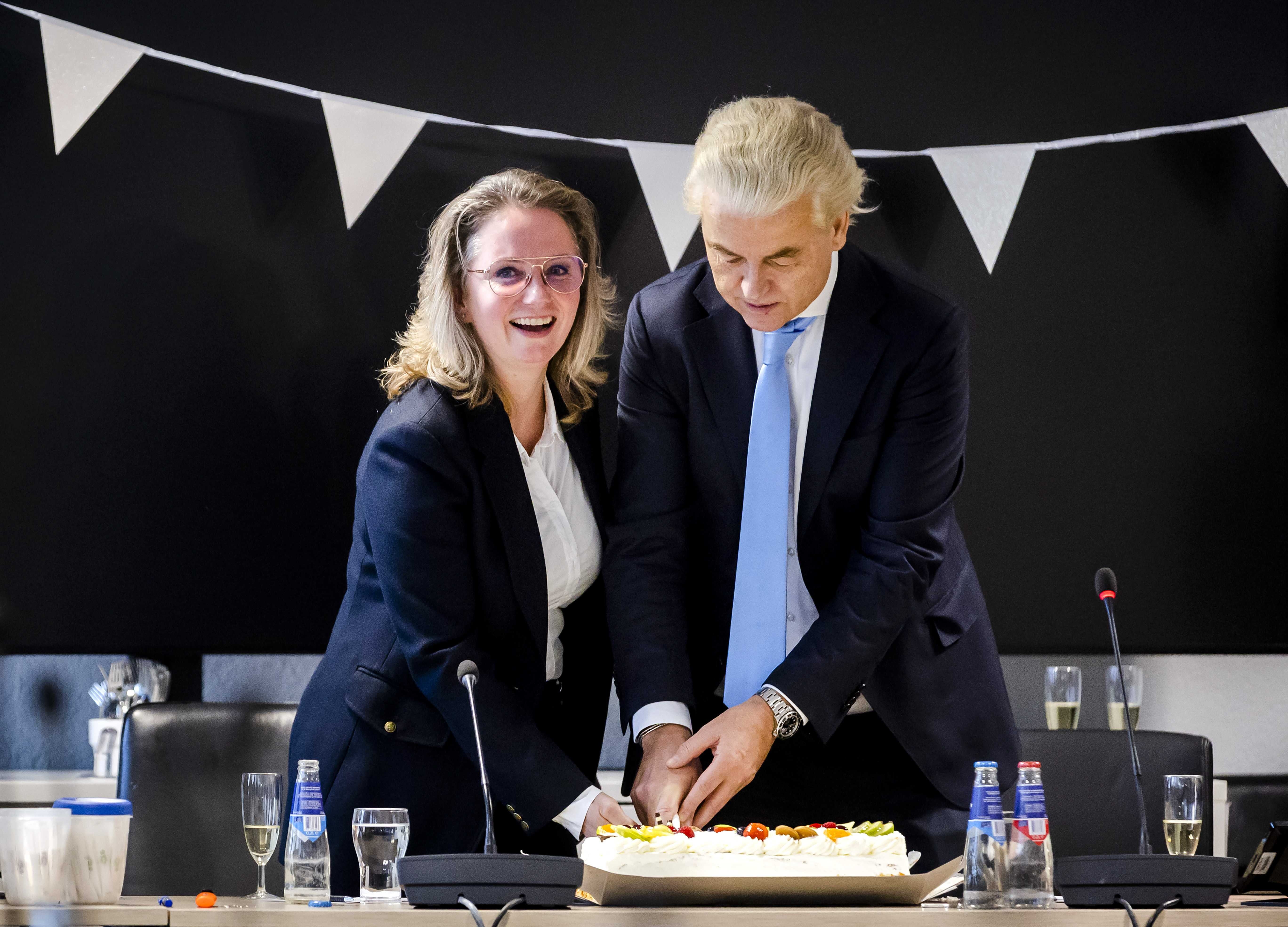 Wilders and Dutch MP Fleur Agema celebrate with cake
