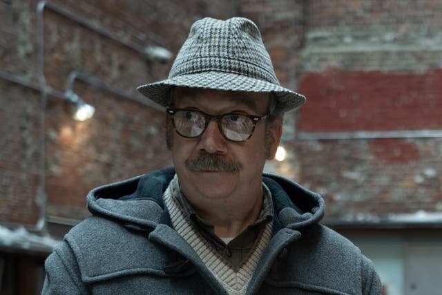 <p>Deeply disappointed with himself: Paul Giamatti as curmudgeon Paul Hunham in his Oscar-tipped comedy ‘The Holdovers'</p>