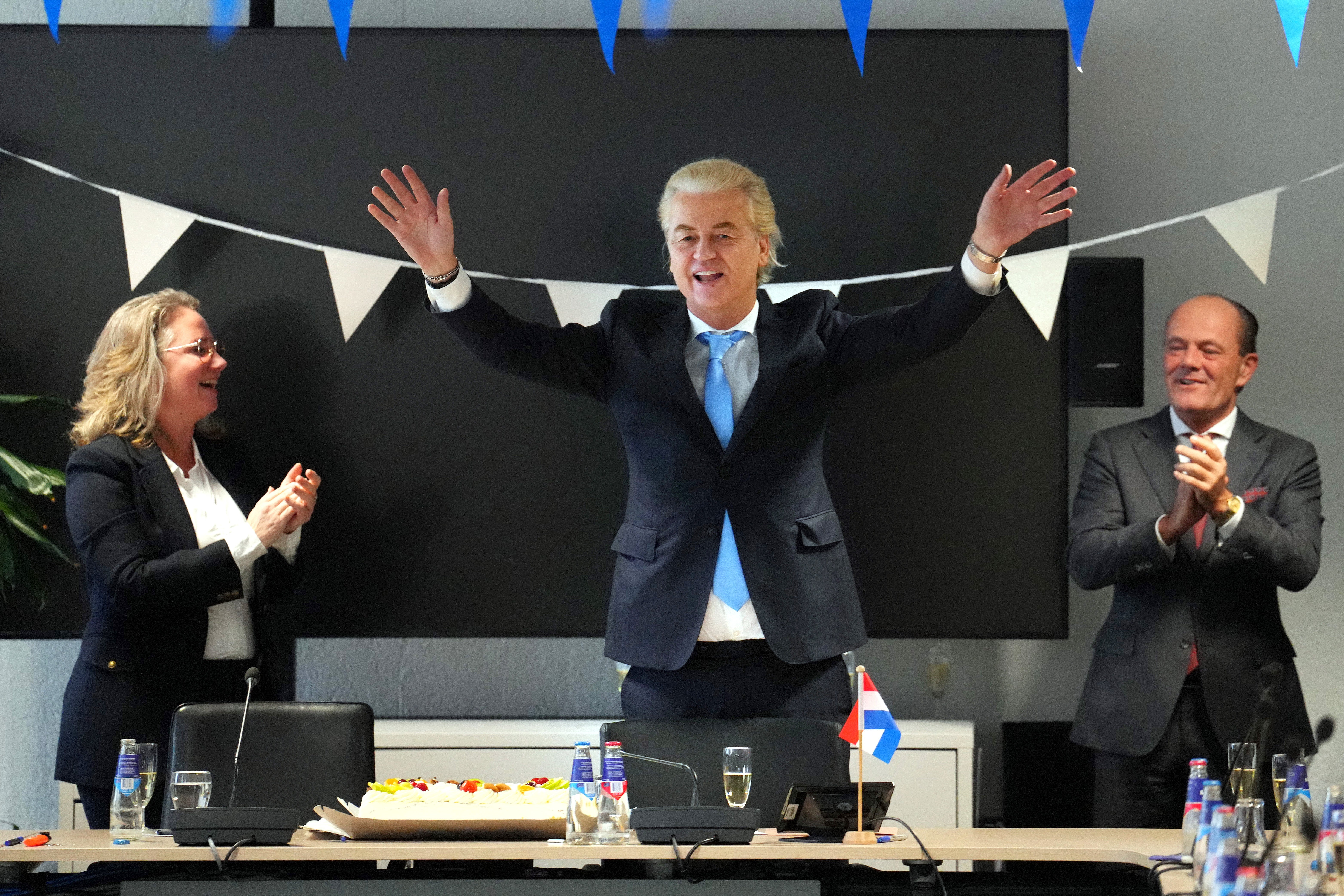 Geert Wilders celebrates in his party’s office